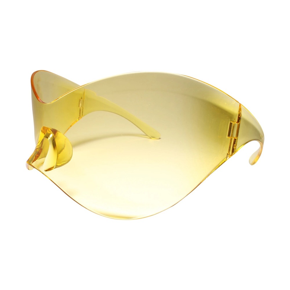 XL Oversized Duckbill Curved Wrap Rimless Shield Plastic Sunglasses Yellow Gafas - Picture 4 of 7